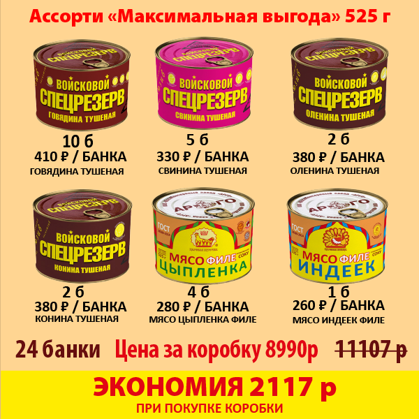 Тушенка АССОРТИ "Максимальная выгода 525г"  (коробка 24 б.)